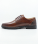Mens cognac leather lace up shoe with smooth upper, stitched detailing and flexible comfort sole.