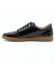 Schwarz womens leather lace up sneaker with contrast stitching, flexible comfort sole and casual everyday styling.