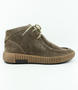 Taupe womens mid cut suede lace up boot with stitched detailing and padded collar.