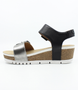 Basalt womens leather wedge sandal with adjustable Velcro straps, cork textured midsole and cushioned footbed.