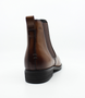 Cognac womens leather ankle boot with elastic side panels, side zip and low heel comfort design.