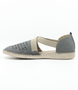 Jeans womens leather flat with laser cut perforations, open side panels and semi curved instep strap.