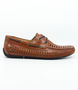 Rich Tan mens woven leather lace driver with side lacing, cushioned footbed and durable rubber sole.
