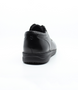 Black mens leather lace up work shoe with slip resistant sole, cushioned footbed and padded mesh lining.