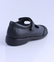 Black girls leather Mary Jane shoe with reinforced toe cap and cushioned sole.