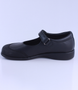 Black girls leather Mary Jane shoe with reinforced toe cap and cushioned sole.