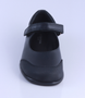 Black girls leather Mary Jane shoe with reinforced toe cap and cushioned sole.