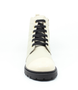 Beige girls leather ankle boot with quilted upper, lace‑up front, side zip and tread sole.