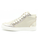 Gold girls leather high top sneaker with metallic finish, side zip and cushioned sole.