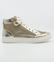 Gold Sparkle girls leather high top sneaker with glitter finish, side zip and cushioned sole.