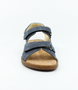 Navy boys leather sandal with double hook‑and‑loop straps and cork‑textured sole.