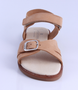 Camel girls leather sandal with buckle and ankle strap.