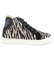 Zebra girls leather high‑top sneaker with black suede trim, lace‑up front and side zip.