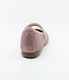 Pink girls leather Mary Jane shoe with glitter finish and strap fastening.
