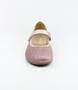 Pink girls leather Mary Jane shoe with glitter finish and strap fastening.