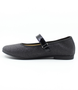 Black girls leather Mary Jane shoe with glitter finish and strap fastening.