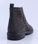 Charcoal girls suede ankle boot with stud detail, side zip and low heel.