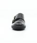 Black boys leather double monk strap shoe with gold buckles and rubber sole.