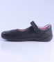 Black girls leather Mary Jane school shoe with brogue detail, pink lining and hook‑and‑loop strap.