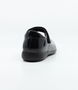 Black patent girls leather Mary Jane school shoe with star detail and hook‑and‑loop strap.