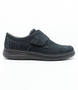 Blue/Blue men’s suede leather casual shoe with perforated vamp, hook‑and‑loop strap and cushioned sole.