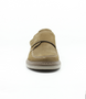 Taupe/Beige men’s suede leather casual shoe with perforated vamp, hook‑and‑loop strap and cushioned sole.