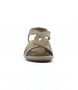 Dark Beige women’s nubuck leather wedge sandal with crossover straps and elastic back strap.