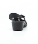 Black/Gunmetal women’s leather wedge sandal with crossover straps and adjustable ankle fastening.