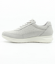 Grey women’s suede casual sneaker with laser‑cut detail, lace‑up front and side zip.