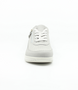 Grey women’s suede casual sneaker with laser‑cut detail, lace‑up front and side zip.
