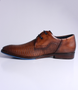 Camel men’s leather dress shoe with stitched stripe texture, two‑eyelet lace‑up and contrast sole.