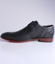 Preto men’s leather dress shoe with stitched stripe texture, two‑eyelet lace‑up and contrast sole.