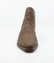 Cuero women’s woven leather ankle boot with pointed toe, side zip and stacked heel.