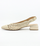 Off White women’s woven leather slingback shoe with pointed toe and polished block heel.