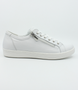 White women’s leather sneaker with lace‑up front, side zip and cushioned insole.