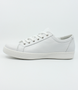 White women’s leather sneaker with lace‑up front, side zip and cushioned insole.