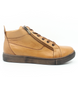 Tan women’s leather ankle boot with lace‑up front, side zip and cushioned insole.