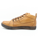 Tan women’s leather ankle boot with lace‑up front, side zip and cushioned insole.