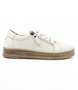 Cream women’s leather casual sneaker with lace‑up front, side zip and cushioned insole.