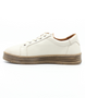 Cream women’s leather casual sneaker with lace‑up front, side zip and cushioned insole.