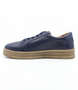 Navy women’s leather casual sneaker with lace‑up front, side zip and cushioned insole.