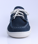 Marine men’s grained leather boat shoe with moccasin stitching and cushioned Poron footbed.