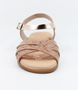 Nude girls’ woven leather flat sandal with ankle strap and cushioned footbed.