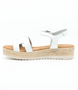 White girls’ cut‑out leather platform sandal with ankle strap and cushioned footbed.