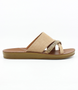 Caramel women’s criss‑cross textured flat slide sandal with wrapped toe loop and cushioned footbed.