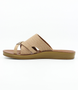 Caramel women’s criss‑cross textured flat slide sandal with wrapped toe loop and cushioned footbed.