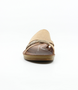 Caramel women’s criss‑cross textured flat slide sandal with wrapped toe loop and cushioned footbed.