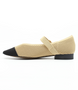 Caramel/Black women’s ribbed flyknit flat Mary Jane with pointed toe, buckle strap and cushioned footbed.
