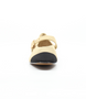 Caramel/Black women’s ribbed flyknit flat Mary Jane with pointed toe, buckle strap and cushioned footbed.