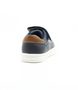 Navy boys’ synthetic leather casual sneaker with lace‑up front, hook‑and‑loop strap and contrast heel patch.